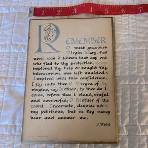 Vintage The Memorare prayer plaque